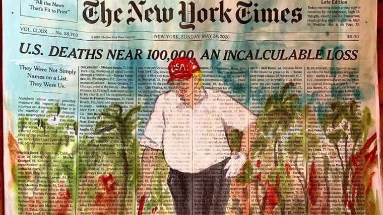 Ζωγράφισαν στους N.Y. Times με τα ονόματα νεκρών από τον ιό, τον Τραμπ να παίζει γκολφ