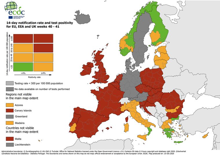 Covid-19: Στο «κόκκινο» η Ευρώπη – «Πράσινη» εν μέρει η Ελλάδα