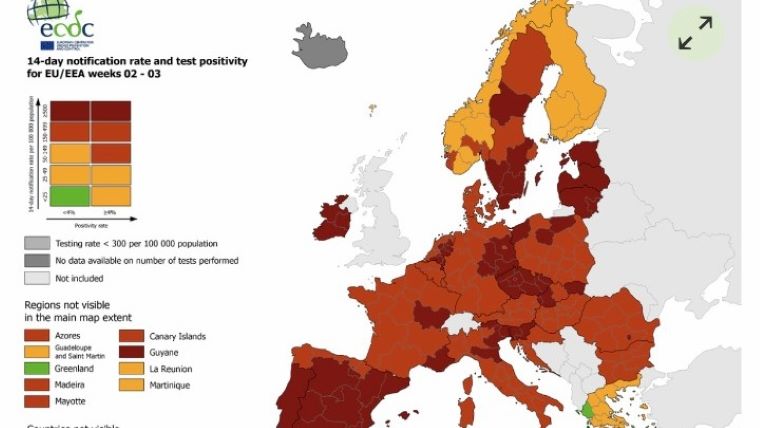 ECDC: Η Ελλάδα παραμένει η μοναδική ευρωπαϊκή χώρα με «πράσινες» περιοχές