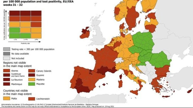 ECDC – Κορονοϊός: Στο «κόκκινο» οι περισσότερες περιοχές της νότιας Ευρώπης