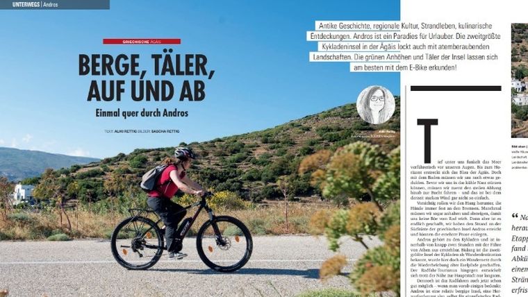 Εξασέλιδο αφιέρωμα του γερμανικού περιοδικού «eBike», για τον ποδηλατικό τουρισμό της Άνδρου